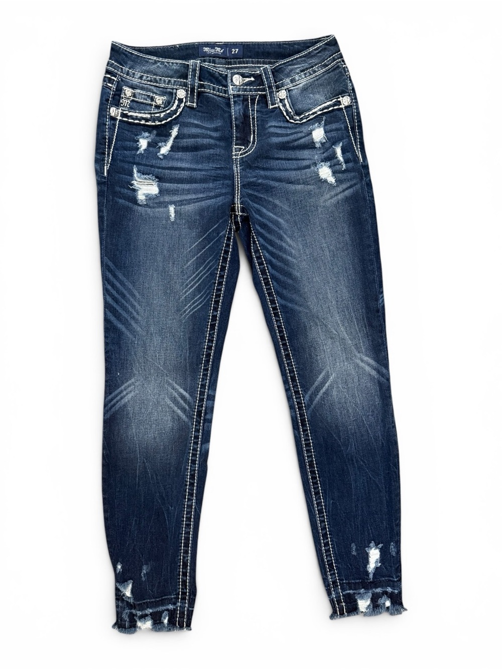 Miss Me Dark Blue Skinny Jeans with Distressed Accents